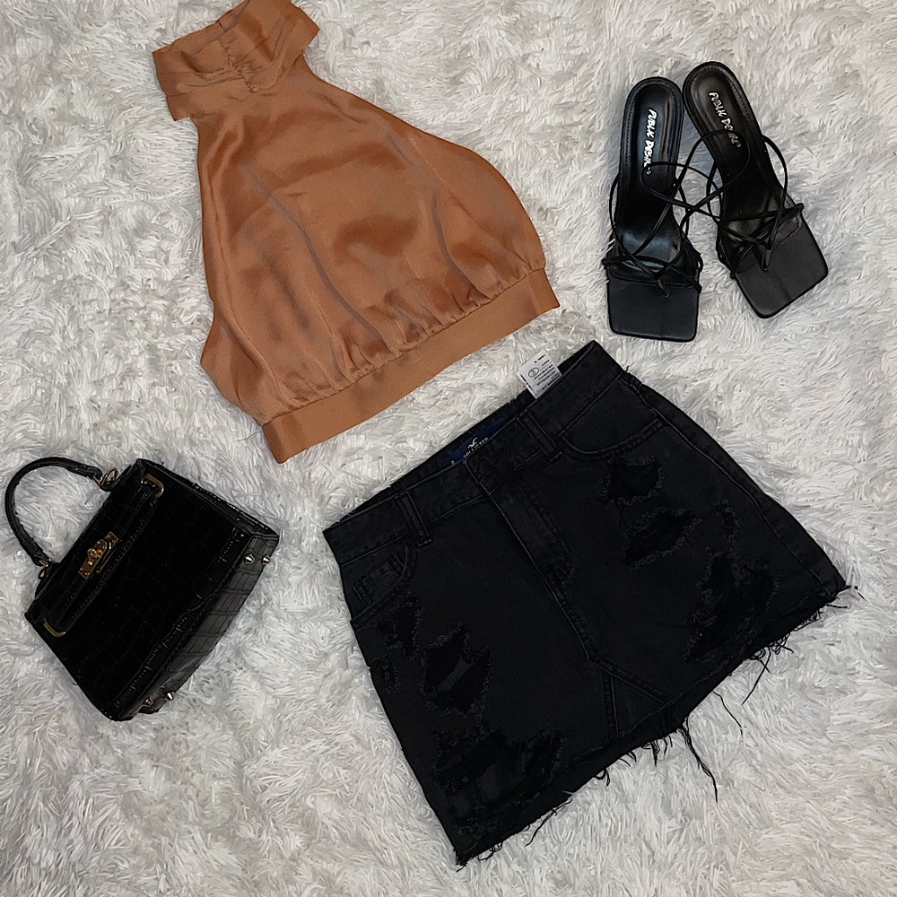 Black denim skirt